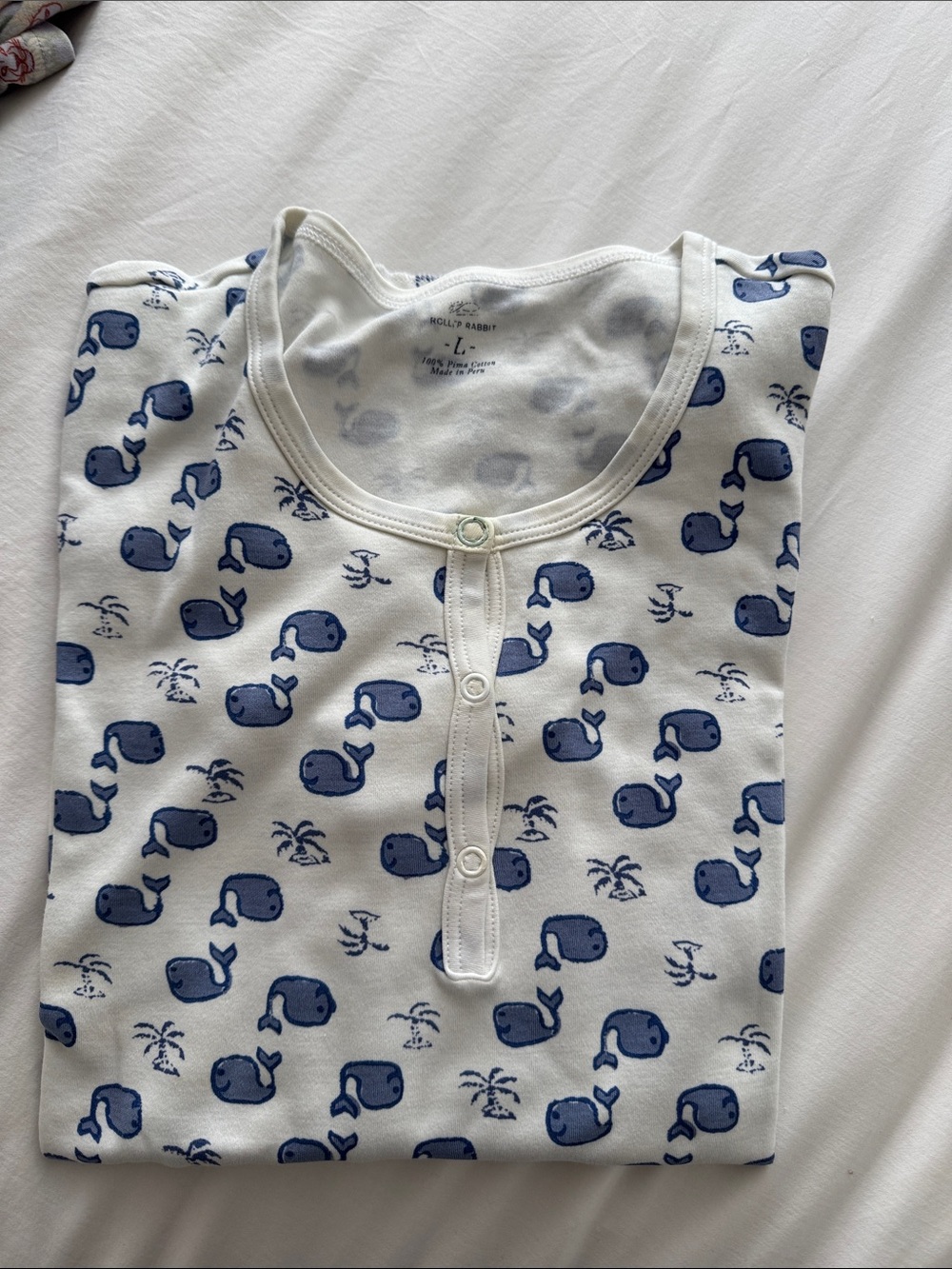 Roller Rabbit White Pajama Top with Blue Whale Print